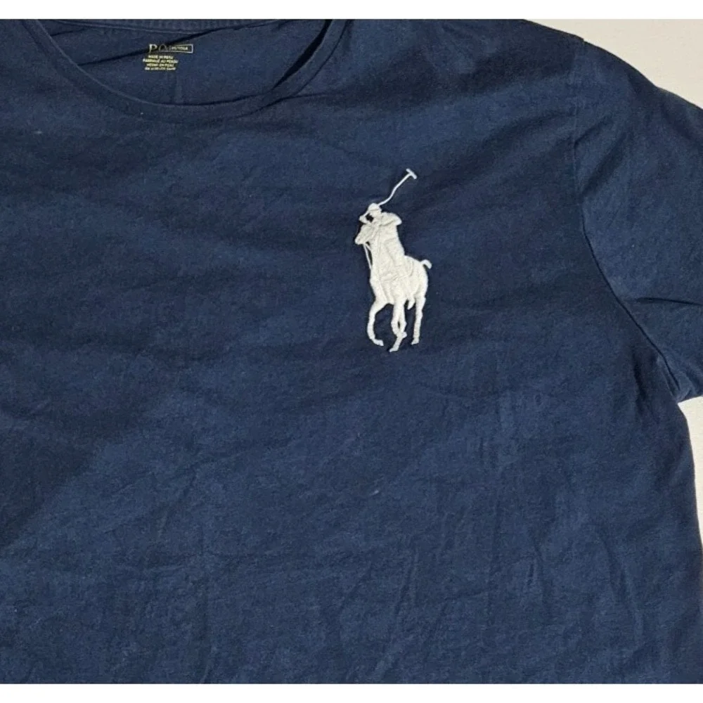 Polo Ralph Lauren T-Shirt Navy Blue Big Pony Embroidered Number 3 Patch Size XL